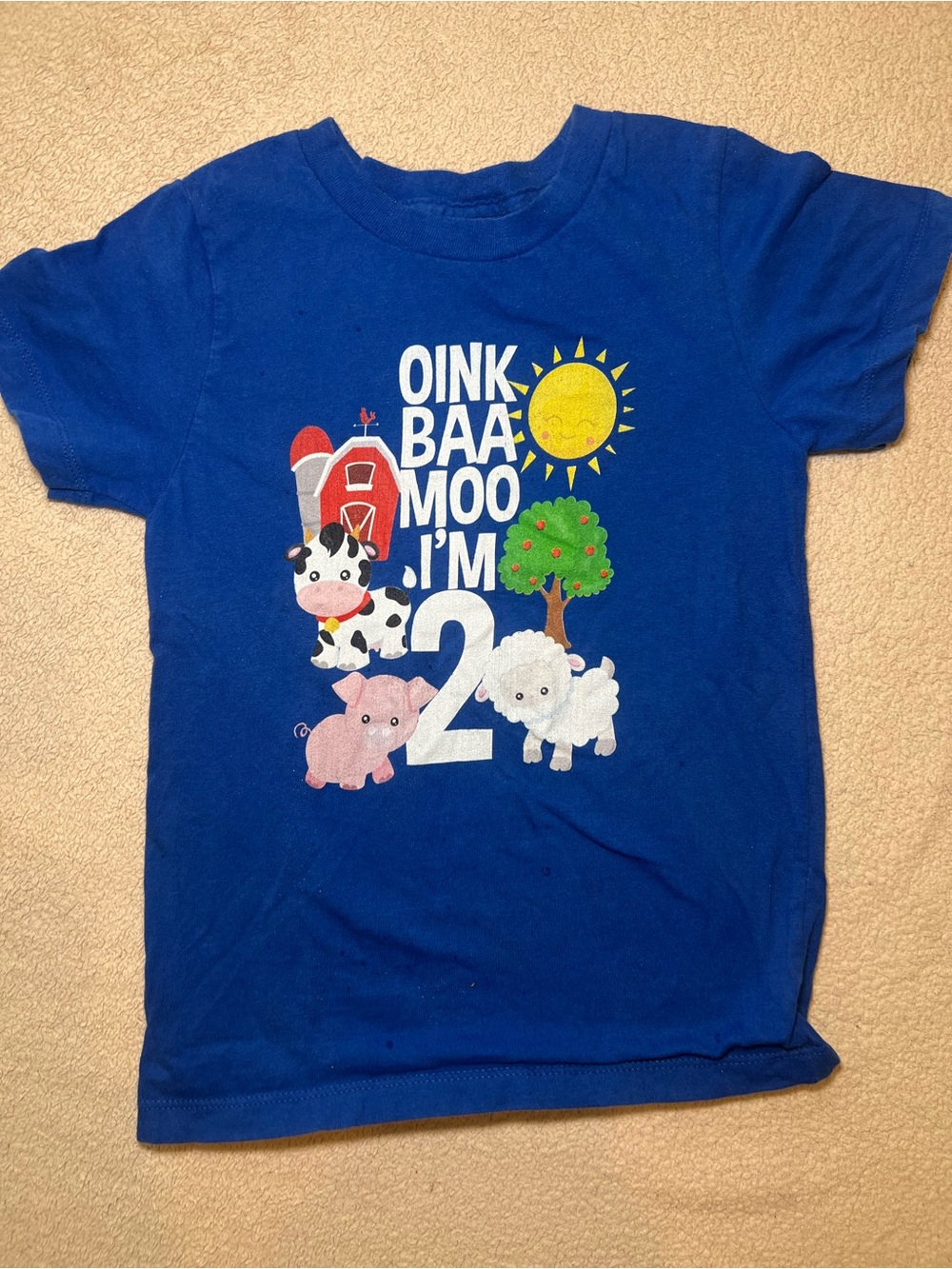 Kids Farm Graphic Tee with 'Oink Baa Moo I'm 2'